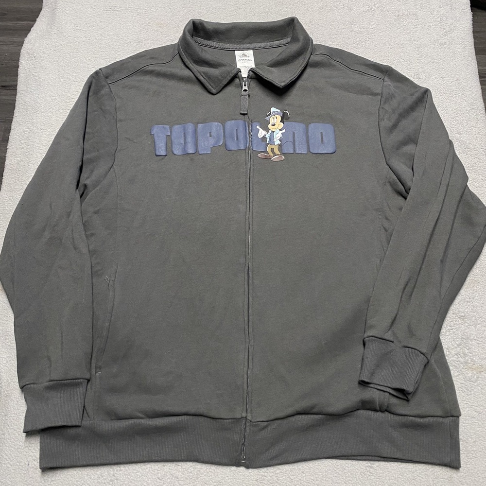 Disney Parks Jacket Adult XL Gray Topolino Terrace Mickey Sweatshirt Zip Up